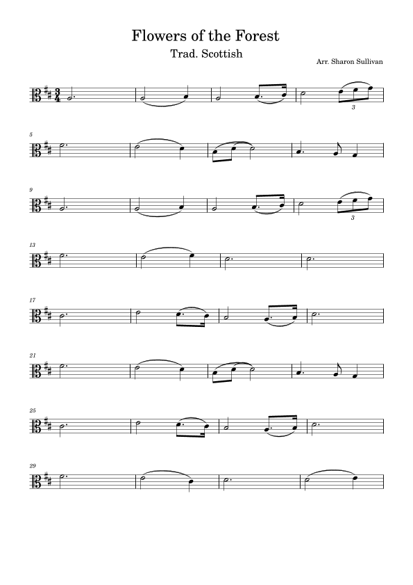 Flowers of the Forest (D major, alto clef for viola) (arr. Sharon Sullivan)