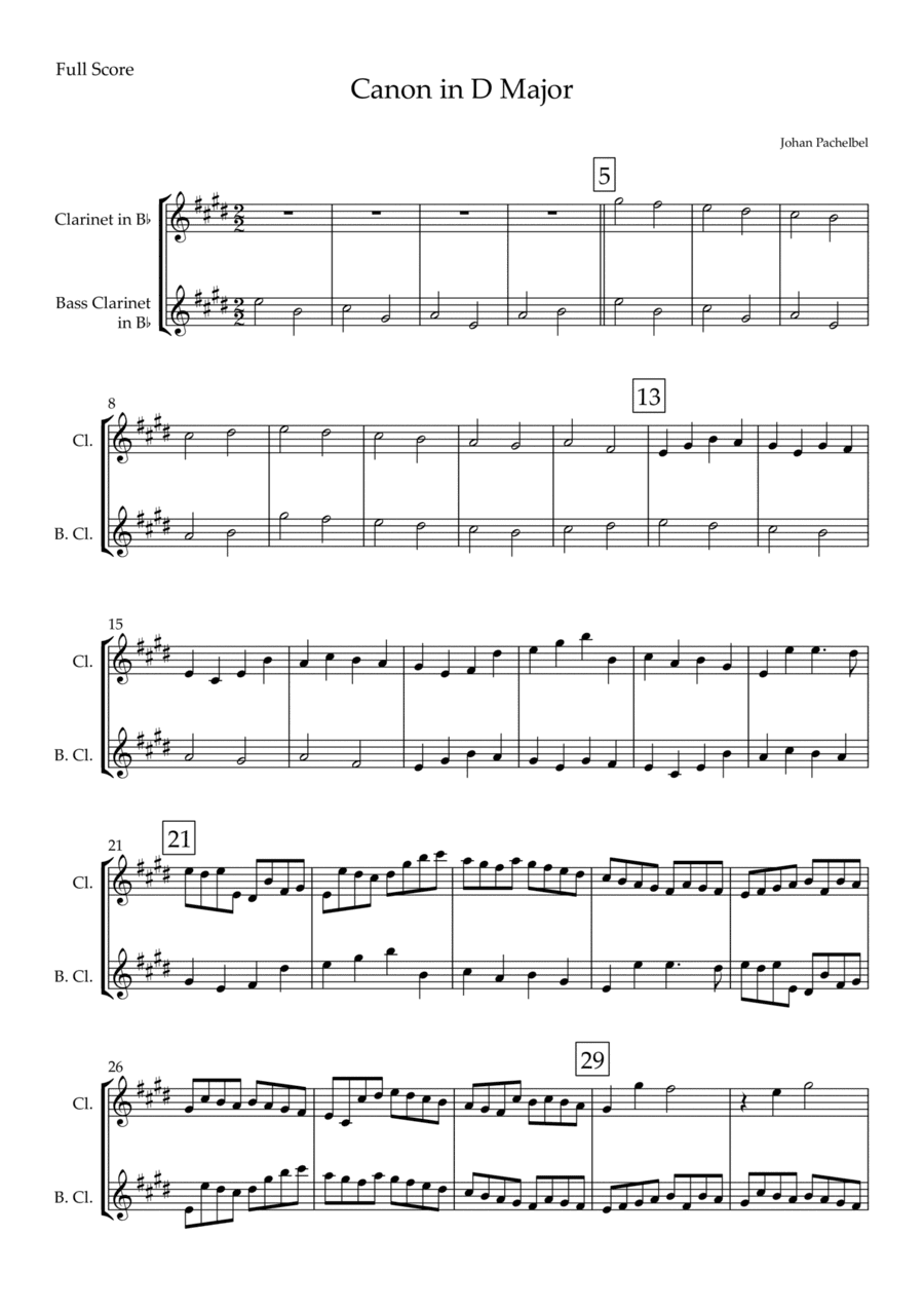 Canon in D Major (Johann Pachelbel) for Clarinet in Bb & Bass Clarinet in Bb Duo (arr. Fabio Britto)