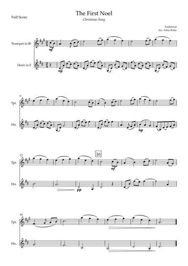 The First Noel (Christmas Song) for Trumpet in Bb & Horn in F Duo (arr. Fabio Britto)