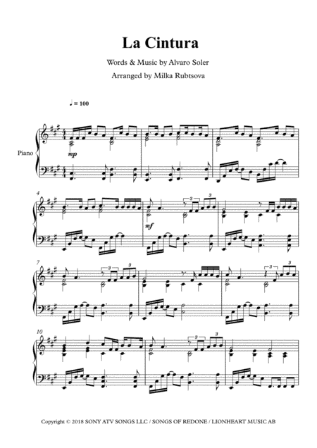 La Cintura (latin Remix) (arr. Milka Rubtsova)