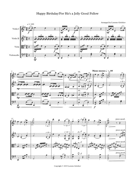 Happy Birthday/For He's a Jolly Good Fellow mash-up (arr. Lorento Golofeev)