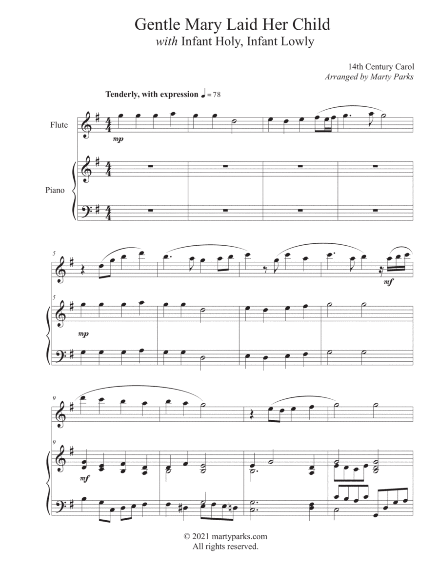 Gentle Mary Laid Her Child (Flute-Piano) (arr. Marty Parks)
