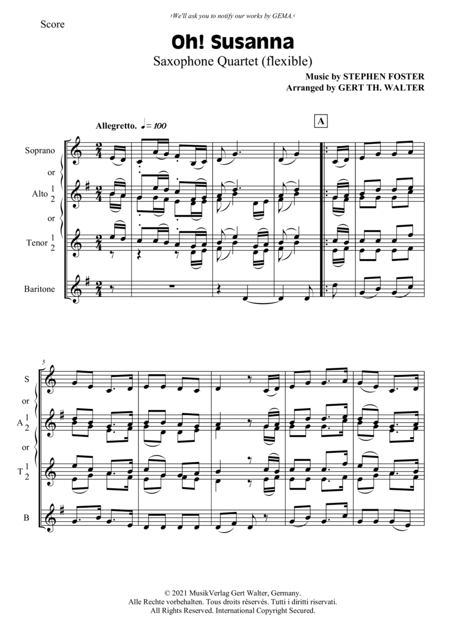Oh! Susanna (arr. Gert Th. Walter)