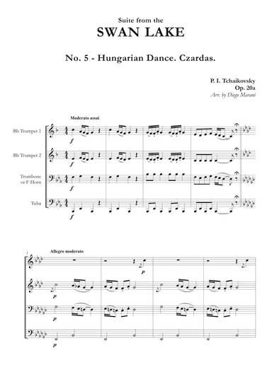 "Hungarian Dance. Czardas" from Swan Lake Suite for Brass Quartet (arr. Diego Marani)