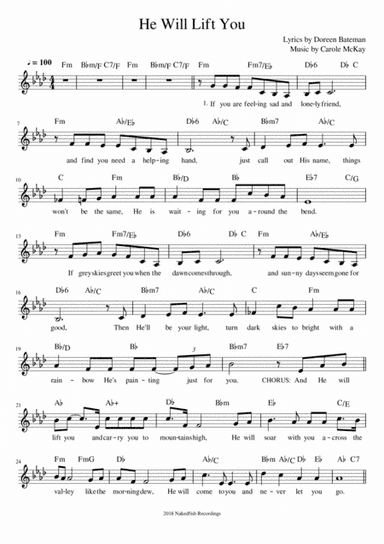 He Will Lift You - lead sheet