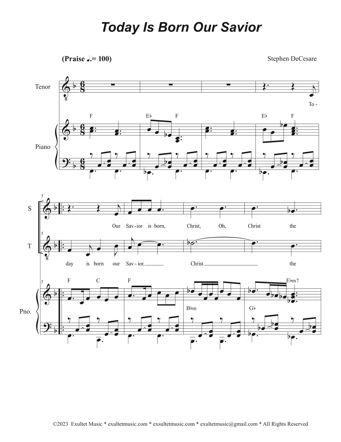 Today Is Born Our Savior (2-part choir - (Soprano and Tenor)