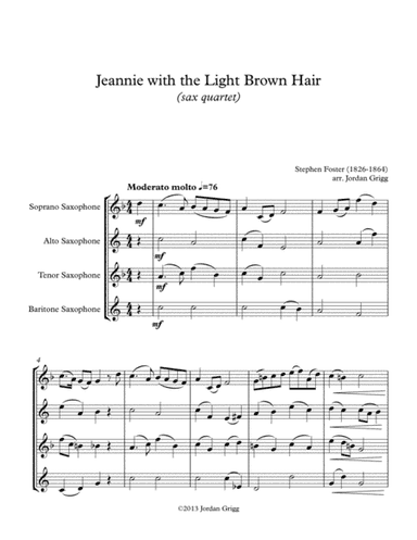 Jeanie with the Light Brown Hair (sax quartet) (arr. Jordan Grigg)