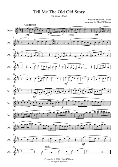 Tell Me The Old Old Story, for Oboe Solo (arr. Nigel Williams)