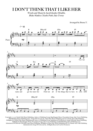 I Don't Think That I Like Her (arr. Bruna T.)
