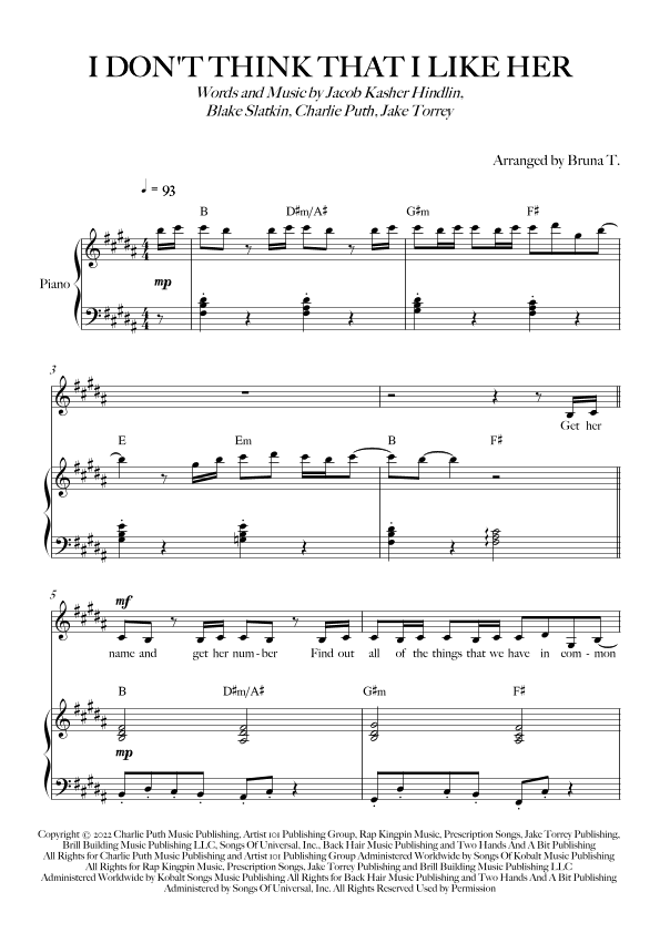 I Don't Think That I Like Her (arr. Bruna T.)