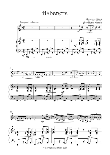 Bizet Carmen. Habanera "L'amour est un oiseau rebelle" arranged for Alto Saxophone & Piano (arr. Glenn Martin)