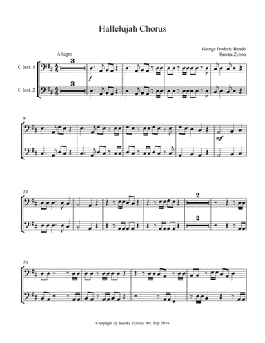 Hallelujah Chorus (bass C instrument duet, parts only) (arr. sandra dee zylstra)