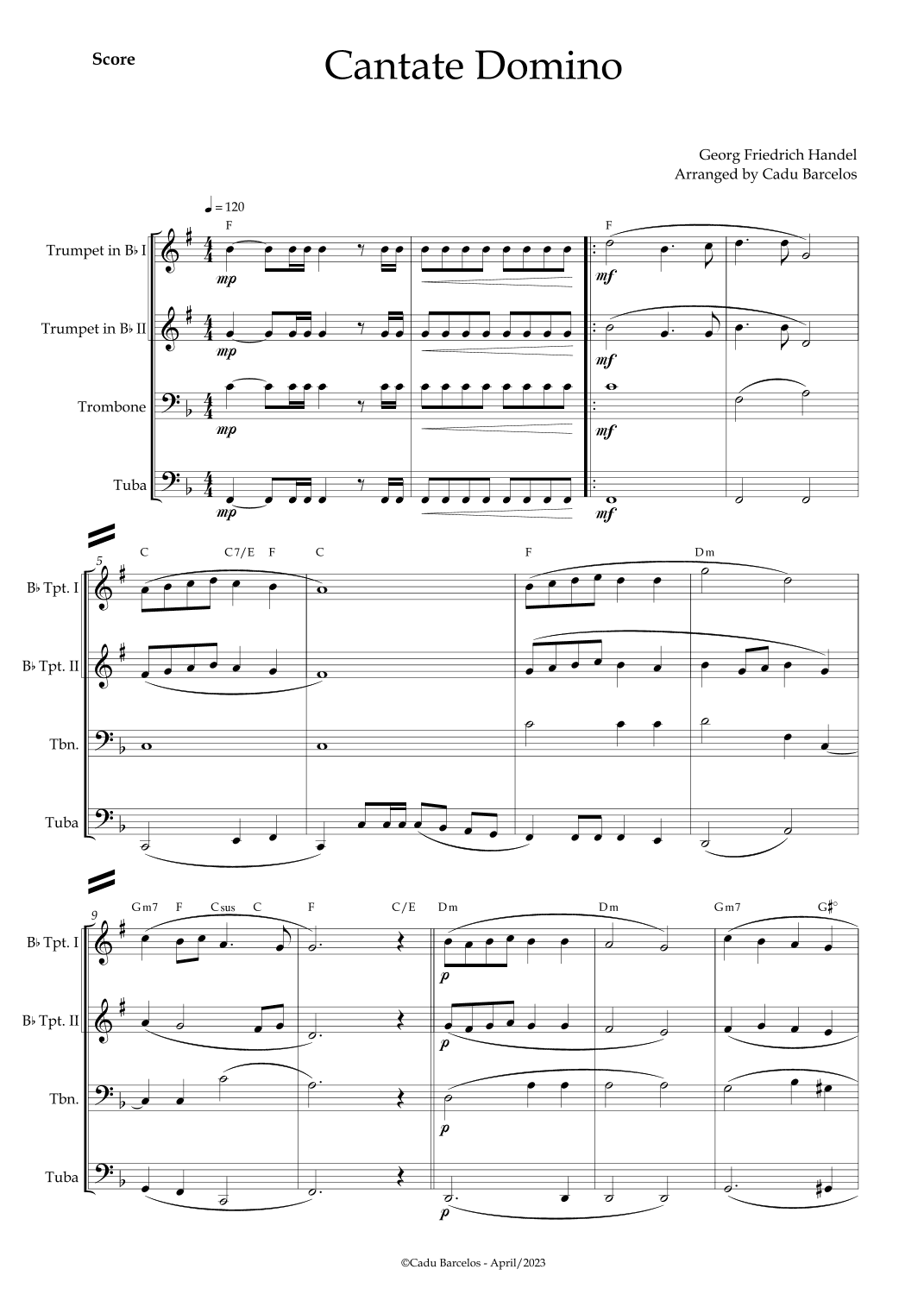 Cantate Domino - Handel (Brass Quartet) Chords (arr. Cadu Barcelos)