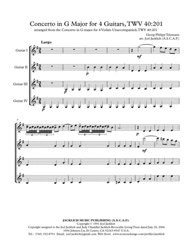 Concerto No. 1 in G Major for Four Guitars Unaccompanied, TWV40:201 (arr. Joel Jacklich (ASCAP))