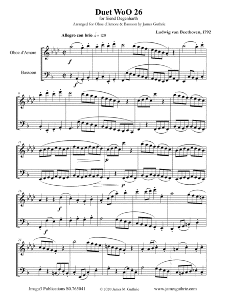 Beethoven: Duet WoO 26 for Oboe d'Amore & Bassoon (arr. James Guthrie, ASCAP)