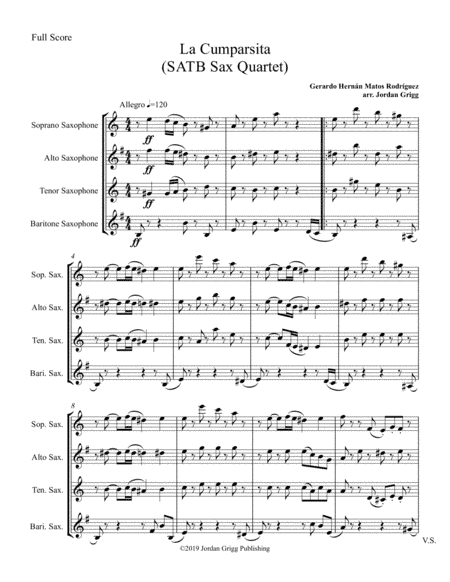 La Cumparsita (SATB Sax Quartet) (arr. Jordan Grigg)