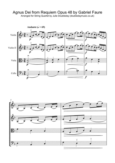 Faure: Agnus Dei from Requiem Opus 48 for String Quartet - Score and Parts (arr. Julie Doubleday)