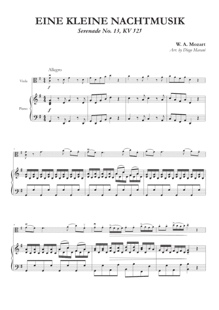 Eine Kleine Nachtmusik (1st Mov.) for Viola and Piano (arr. Diego Marani)