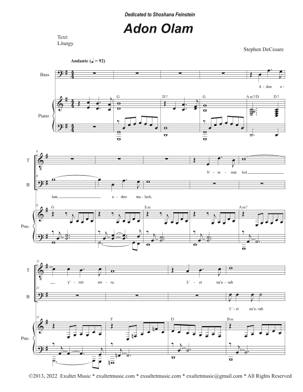 Adon Olam (Duet for Tenor and Bass solo)