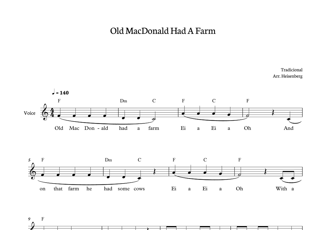 Old MacDonald Had a Farm for voice in C major (arr. Heisenberg)