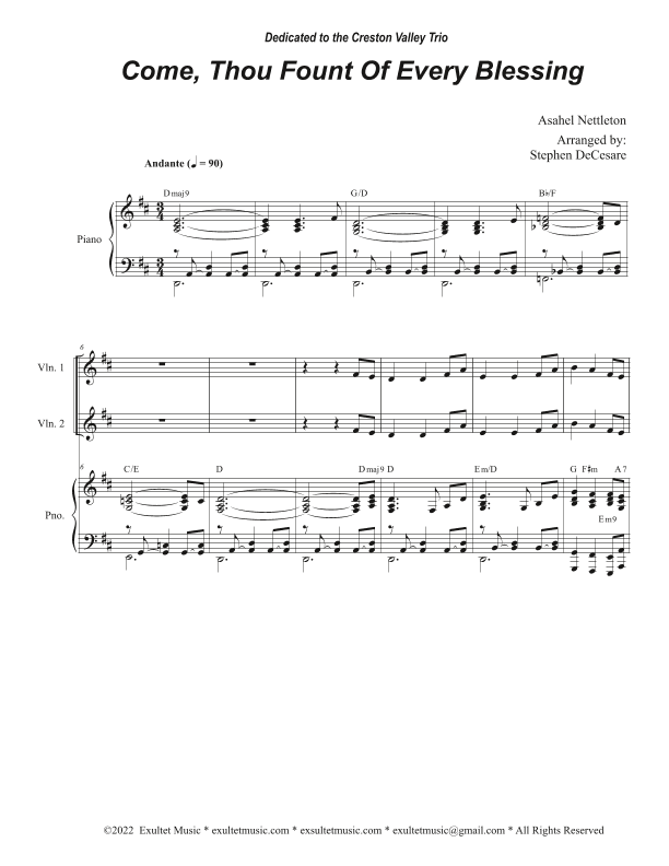 Come, Thou Fount Of Every Blessing (String Quartet and Piano) (arr. Stephen DeCesare)
