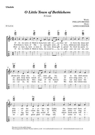O Little Town of Bethlehem – St Louis (for Ukulele with TAB) (arr. Michael Thomas Andrews)