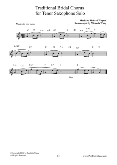 Traditional Bridal Chorus - Tenor or Soprano Saxophone (arr. Miranda Wong)