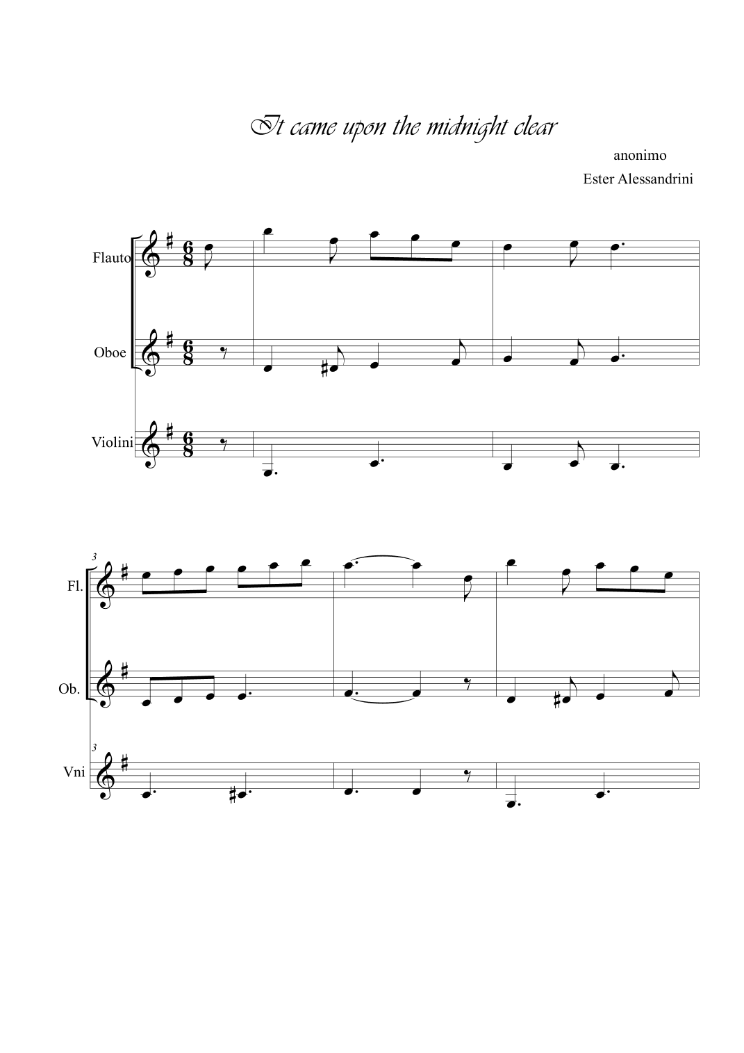 It came upon the midnight clear. Flute, oboe and violin trio (arr. Ester Alessandrini)