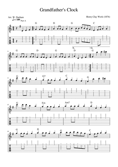 Grandfathers Clock for Bluegrass Guitar (arr. Big Bill Durham)