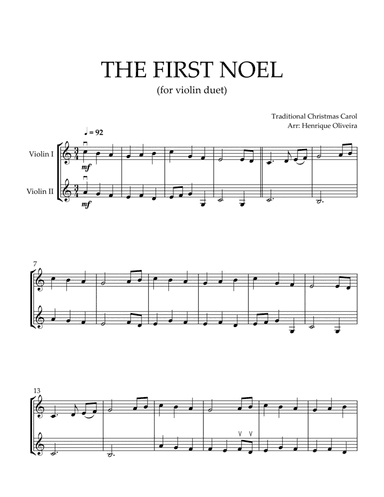 The First Noel (Violin Duet) - Beginner Level (arr. Henrique Oliveira)