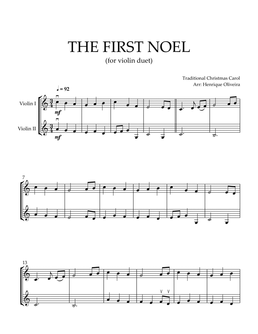 The First Noel (Violin Duet) - Beginner Level (arr. Henrique Oliveira)