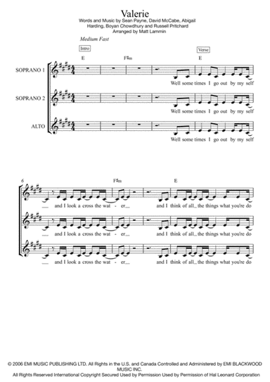 Valerie (arr. Matt Lammin)