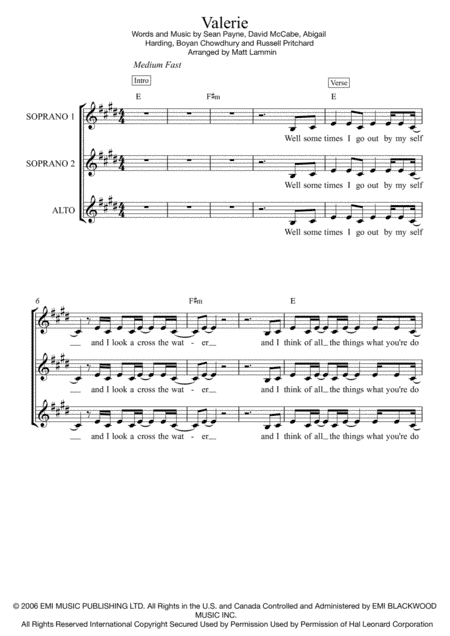 Valerie (arr. Matt Lammin)