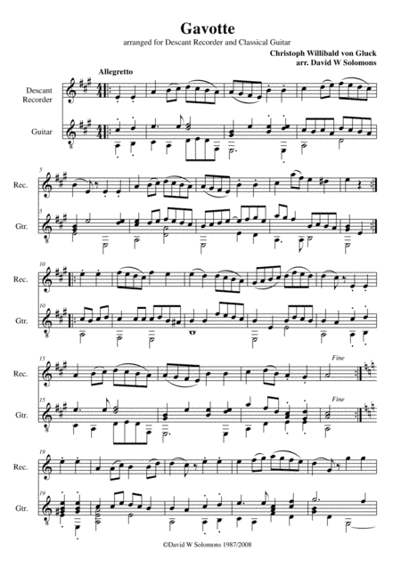 Gavotte in A major for soprano recorder and guitar (arr. David Warin Solomons)