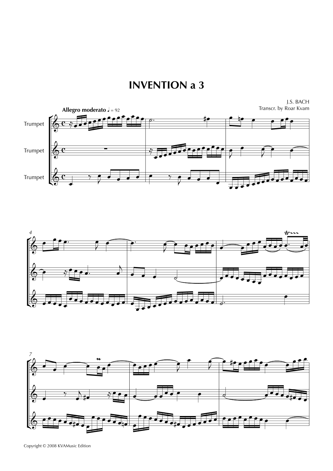 J.S.Bach: Invention a 3 for Trumpets (arr. Roar Kvam)