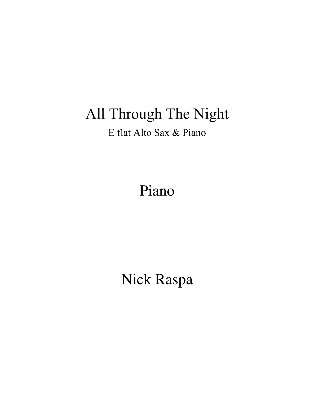 All Through The Night (Alto Sax & Piano) intermediate jazz - Piano part (arr. Nick Raspa)