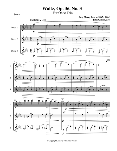 Waltz by Amy Beach set for Oboe Trio (arr. John Gibson)