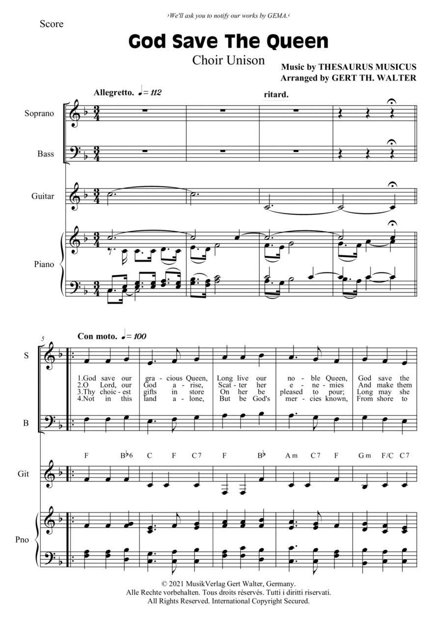 God Save The Queen (arr. Gert Th. Walter)