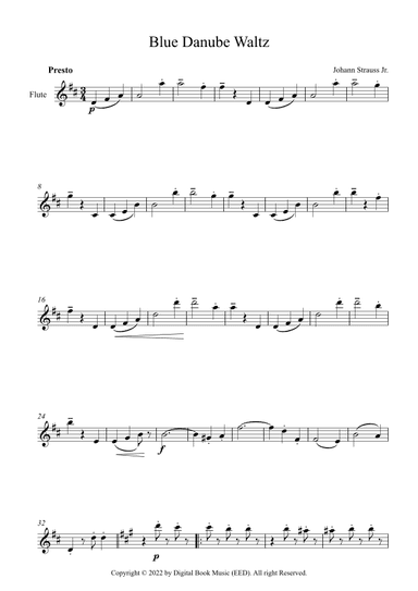 Blue Danube Waltz - Johann Strauss Jr. (Flute) (arr. Digital Book Music)
