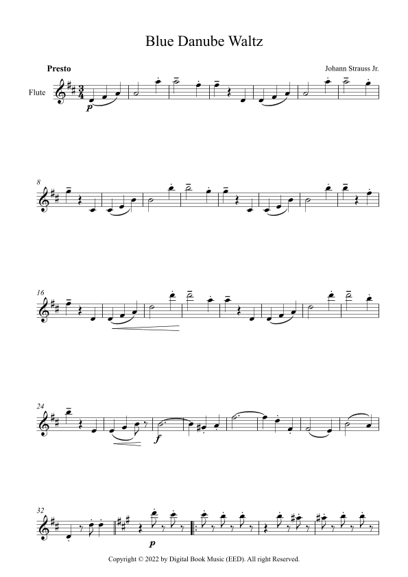 Blue Danube Waltz - Johann Strauss Jr. (Flute) (arr. Digital Book Music)