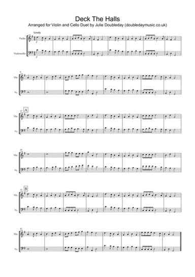 Deck The Halls for Violin and Cello Duet (arr. Julie Doubleday)