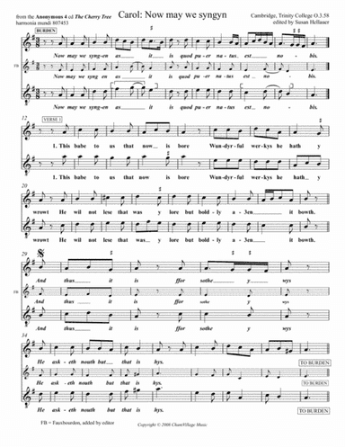Carol: Now may we syngyn, from Anonymous 4: "The Cherry Tree" - Score Only (arr. Susan Hellauer)