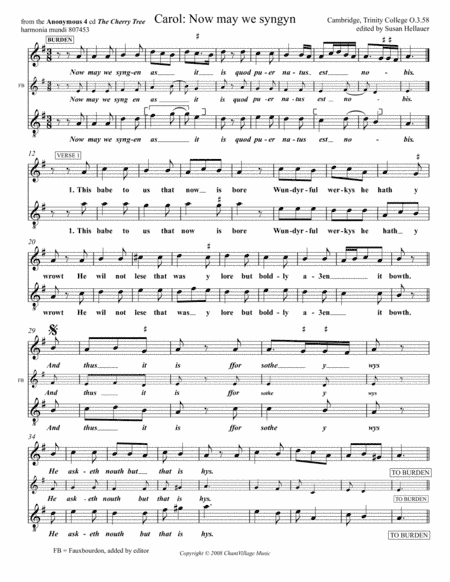 Carol: Now may we syngyn, from Anonymous 4: "The Cherry Tree" - Score Only (arr. Susan Hellauer)