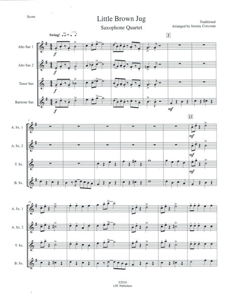 Little Brown Jug for Saxophone Quartet (arr. Jeremy Corcoran)