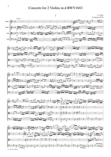 J.S.Bach  Concerto for 2 Violins in d BWV1043, for string quartet, CB224 (arr. FCMUSIC)