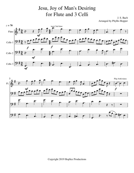 Jesu, Joy of Man's Desiring - Flute with Cello Trio (arr. Phyllis Hopper)