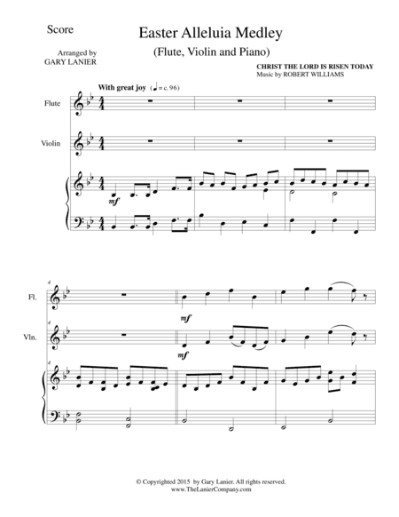 EASTER ALLELUIA MEDLEY (Trio – Flute, Violin /Piano) Score and Parts (arr. Gary Lanier)