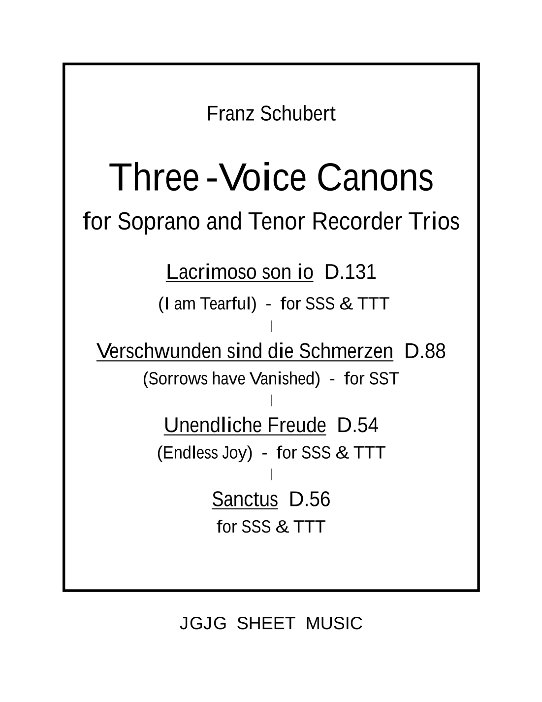 Four Schubert Canons for Soprano and Tenor Recorder Trios (arr. John Geohegan)