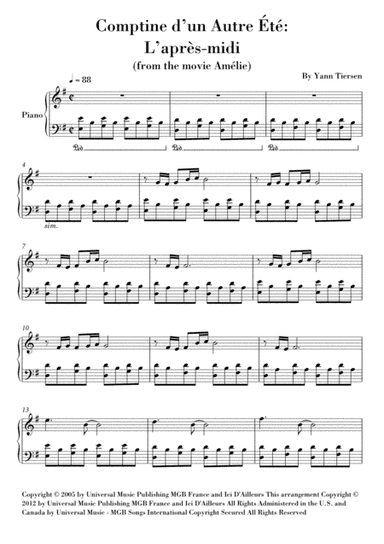 Comptine D'un Autre Été: L'après-midi (arr. Ahiva Editions)