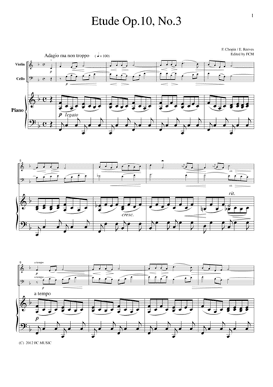 Chopin  Chanson De L'adieu (Etude Op.10, No.3), for piano trio, PC101 (arr. E. Reeves)